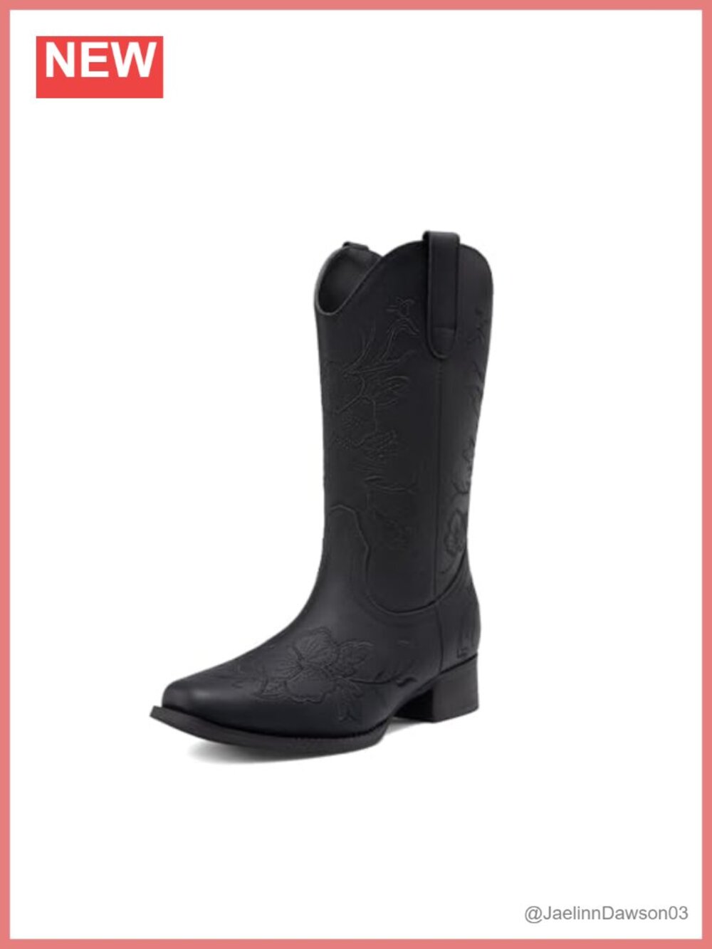Faux Leather Mid-Calf Western Cowboy Boots with Floral Embroidery